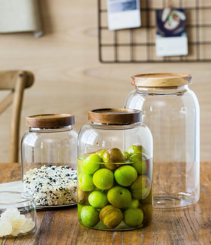 Стеклянная крышка из акации 1300/2000/2800 мл, большая банка из боросиликатного стекла, герметичная банка для хранения