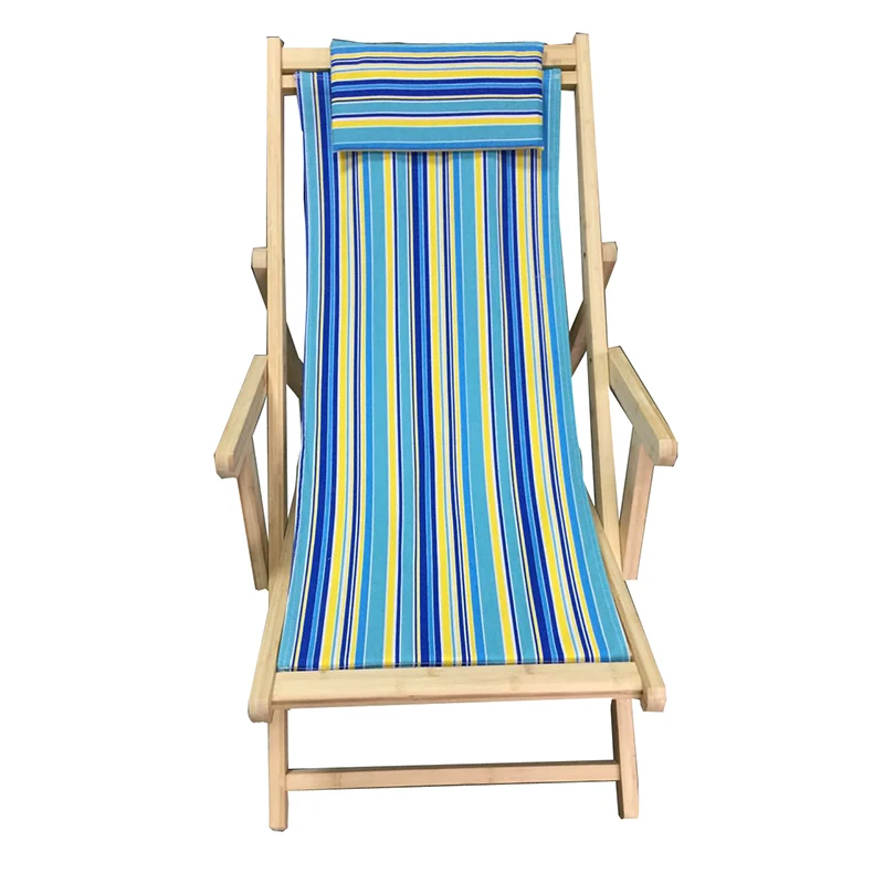 Adjustable Folding Bamboo Wooden Beach Chair Outdoor With Custom Cloth
