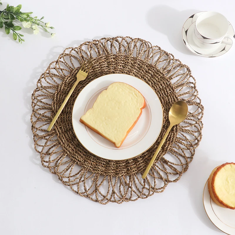 Hot selling hand-woven rattan kitchen & tabletop placemat cup mat round placemat coaster dinnerware set