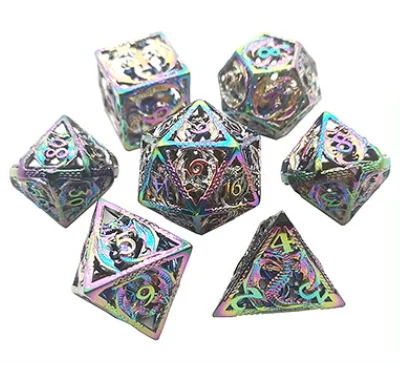 Hot Sale 7pcs Pure Copper Hollow Metal Dice Set DND Metal Polyhedral Dice Set