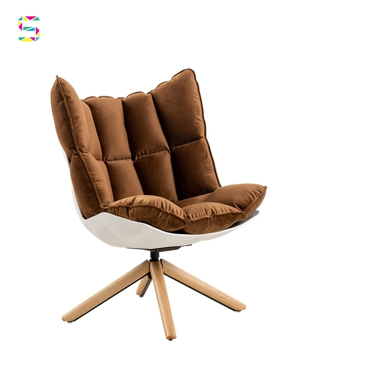 Wholesale Modern Boho Armchair Swivel Chair Wood Legs Fabric Single Leisure Womb Chair With Ottoman DC-1565