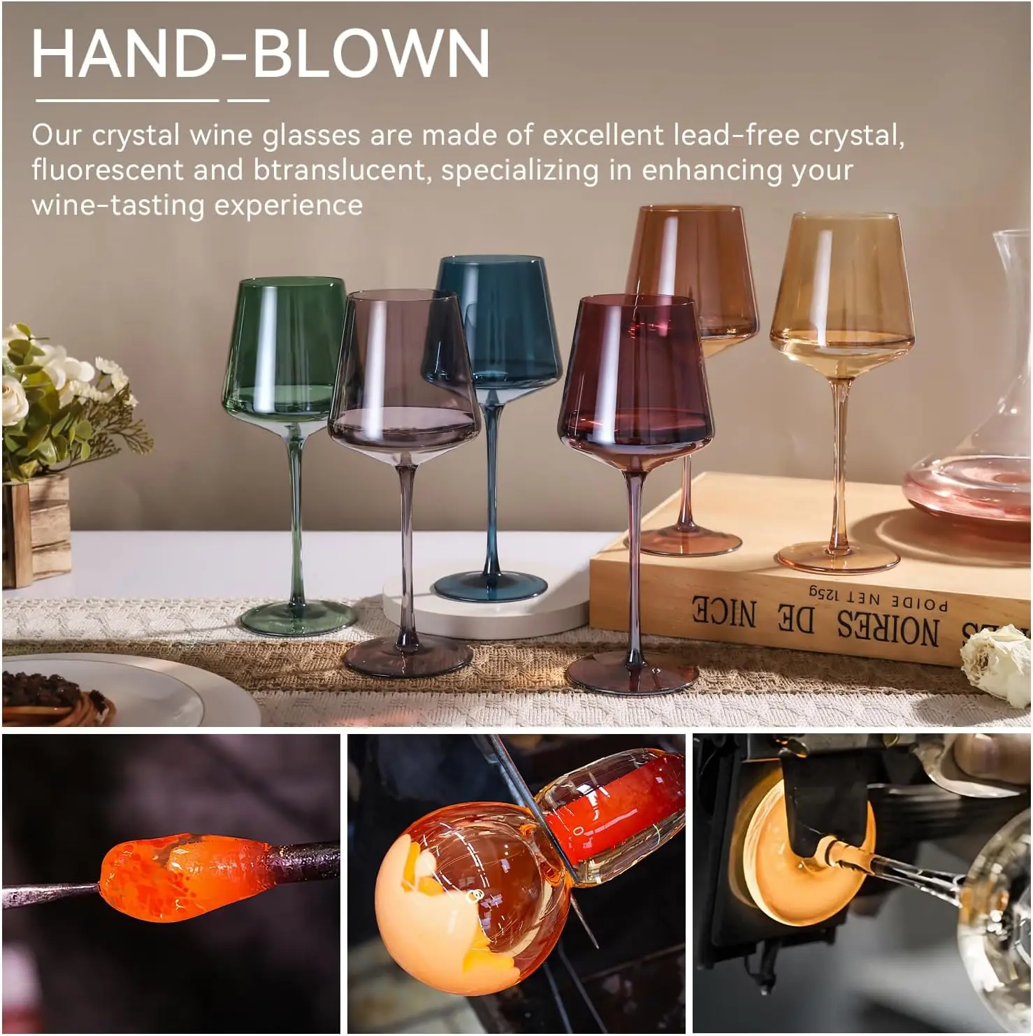 Wholesale Private Colored Wine Glasses long stems16oz Crystal Glasses Unique wine lovers Hand Blown Colorful Wine