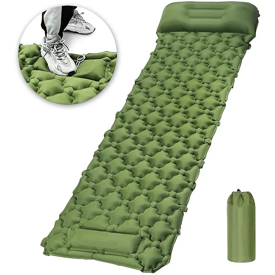 Ultralight Inflatable Camping Sleeping Pad - Mat with Built-in Foot Pump, Lightweight Compact Air Mattress, Best Sleeping Mat
