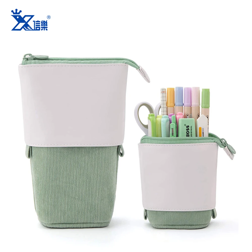 Personalized pink purple blue custom logo portable big capacity pen stationery supplies storage bag zipper Pop Up Pencil Case