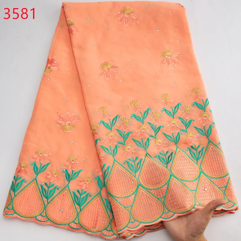 3581 Popular Nigerian Cotton Lace Flower Voile Lace Tissu Fabric New Lafaya Style Lace Fabric with Rhinestones For clothing