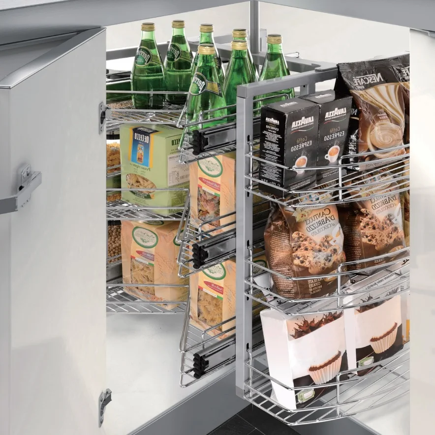 Kitchen for 900mm 36 inch blind cabinet 270 revolving super magic corner lazy suasun pull out drawer chrome wire storage basket