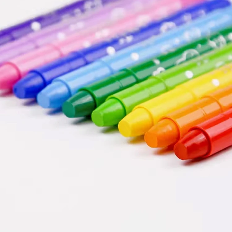 kids art drawing stationery supplies 12 colors wax crayons customizable twistable silky crayon with pvc box package