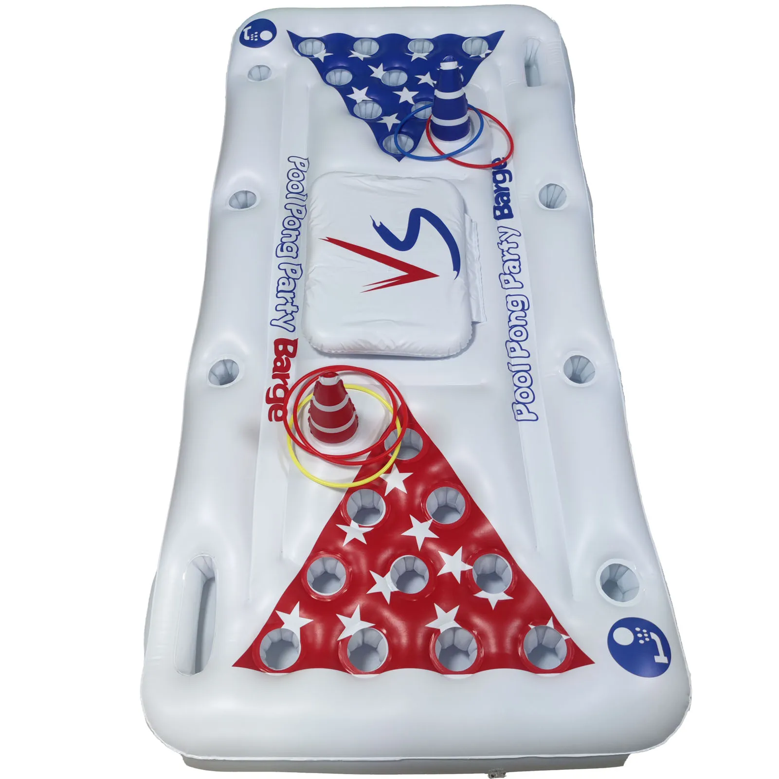 Inflatable Pool Party Barge Floating Water  Float with Ice Box & Toss Ring