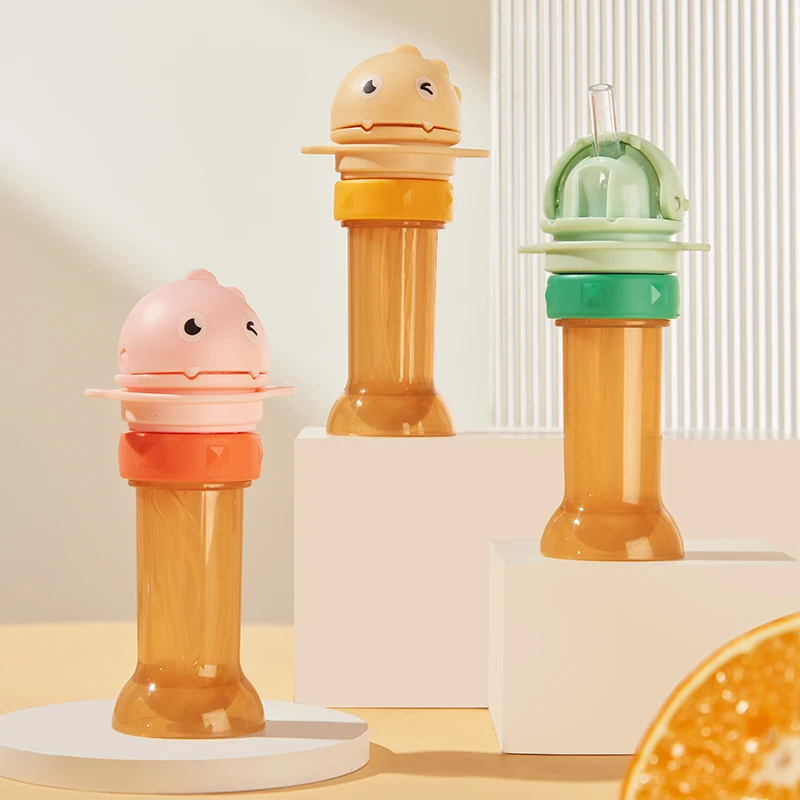 2024 New Cartoon Dinosaur Straw Converter Bottle Baby Drink Water Cartoon Cap Infant Child  Safe  Straw Converter