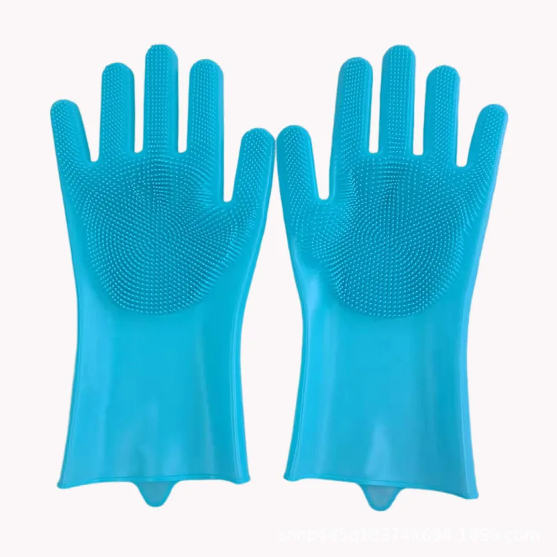 Factory Custom Logo Household Use Silicone Dish Washing Gloves With Scrubber For Sale