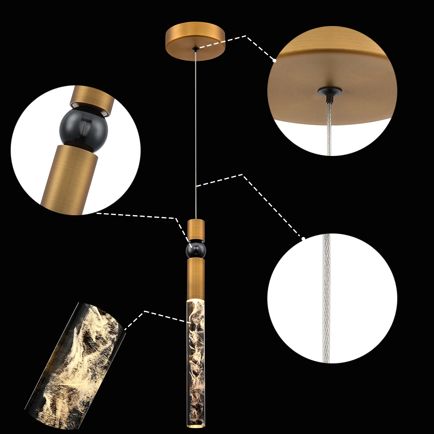 Single LED Pendant Chandelier Light Black Brass Crystal Pendant lamp for Coffee shop