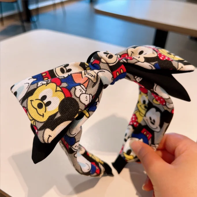 2022 New Fashion Original Mickey headband Retro Cartoon Double Cross Bow Hair Band Wild Hairpin Accessories