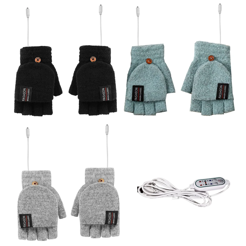 Cotton Cashmere Winter Skiing Knit Ladies Heated Women Hand Warmer Touch Screen Glove Knitted Fingerless Gloves Flip