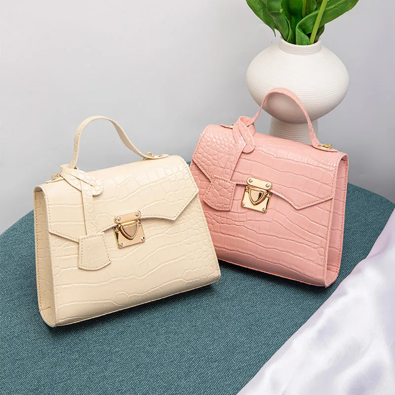 LX167 Wholesale Custom Fashion Crocodile Pattern Small Square PU Leather Handbag Shoulder Bag Women Crocodile Hand Bags