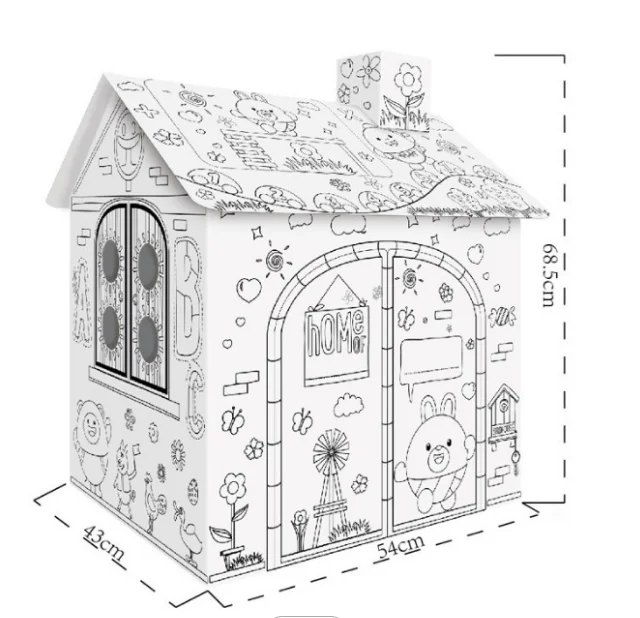 Kids Playhouse Drawing House Coloring Indoor Outdoor Cardboard