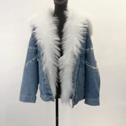 New Design Fur Hood Parka Winter Parkas Womens Warm Casual Denim Real Raccoon Fur Parka