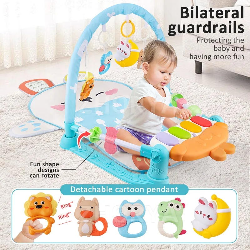 Zhorya multifunction musical activity play gym mat early educational rabbit shape baby piano crawling mat
