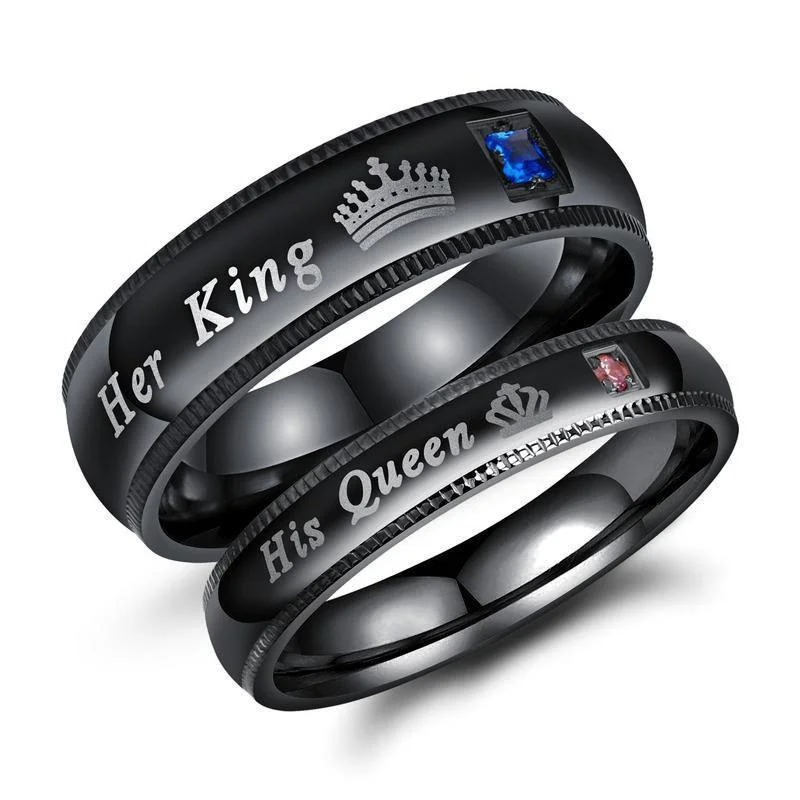 New Herking HisQueen Crown Queen Titanium Steel black Couple ring Couple Ring