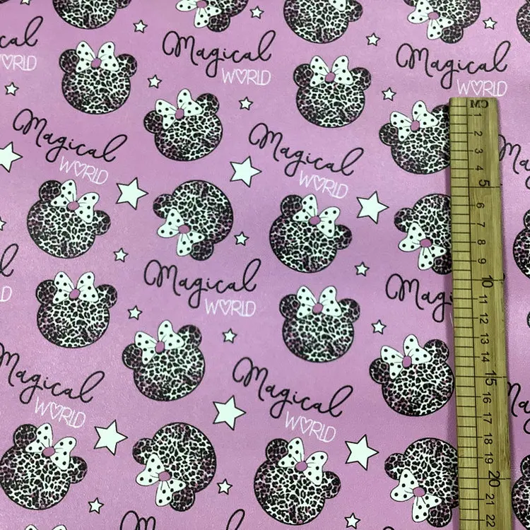 Custom Printed Leather Vinyl Colorful Pentagonal Cartoon Floral Faux