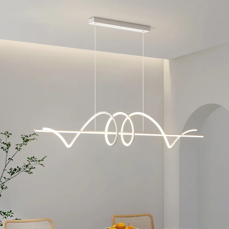 Modern Simple Metal Glass Chandelier Restaurant Long Hanging Lamp Dining Table Kitchen Linear Wave Led Modern Pendant Lighting