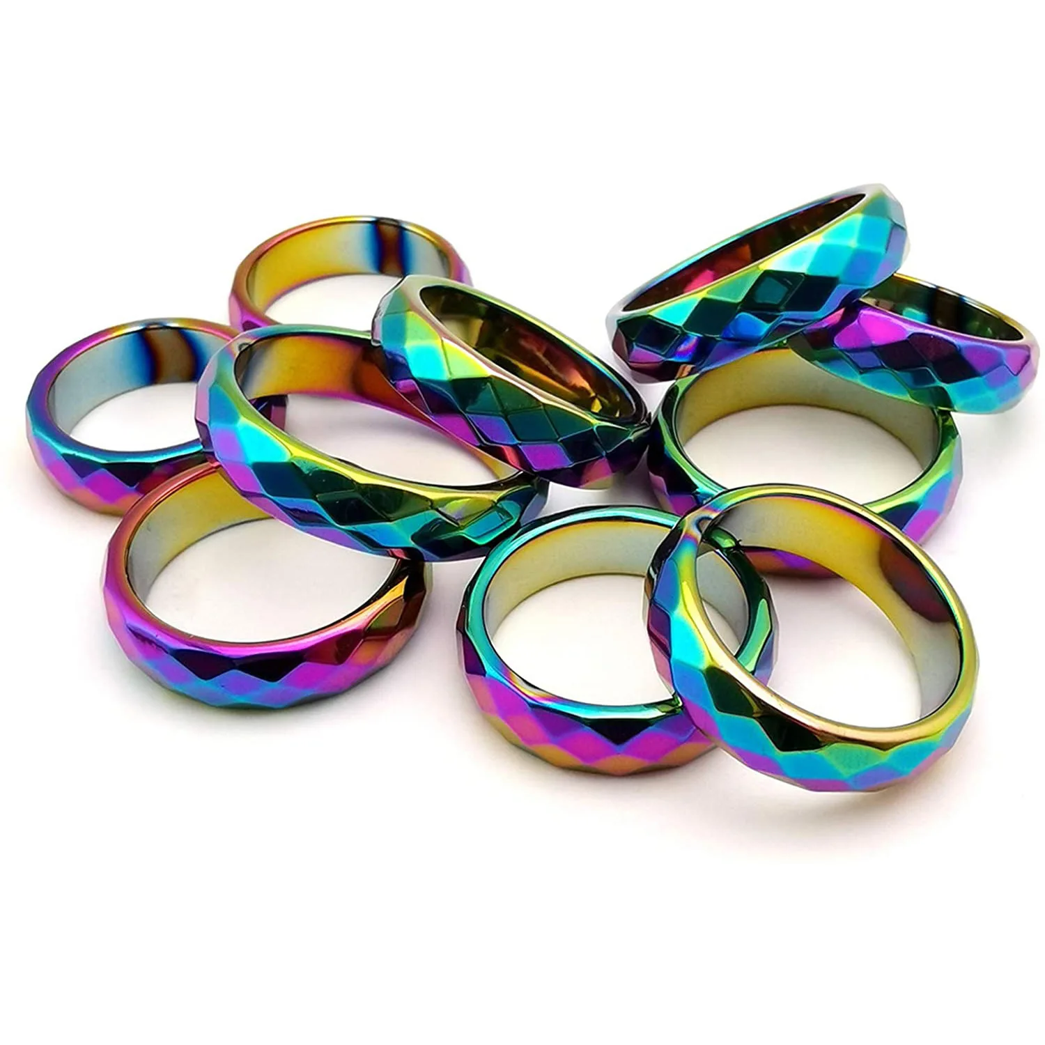 Bright Colorful Chakra Swimming Rings Simple Anxiety Magnetic Hematite Rings for Men and Women