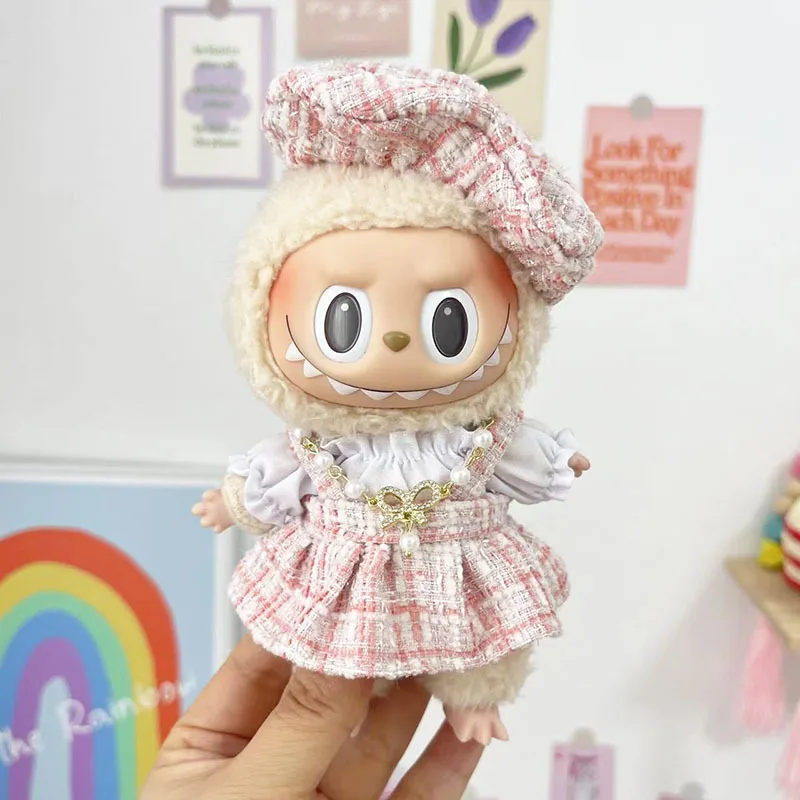 2270 17cm Pendant Keychain Replacement Doll Dinosaur One-piece Cute Dress Outfit Clothes Only Labubu