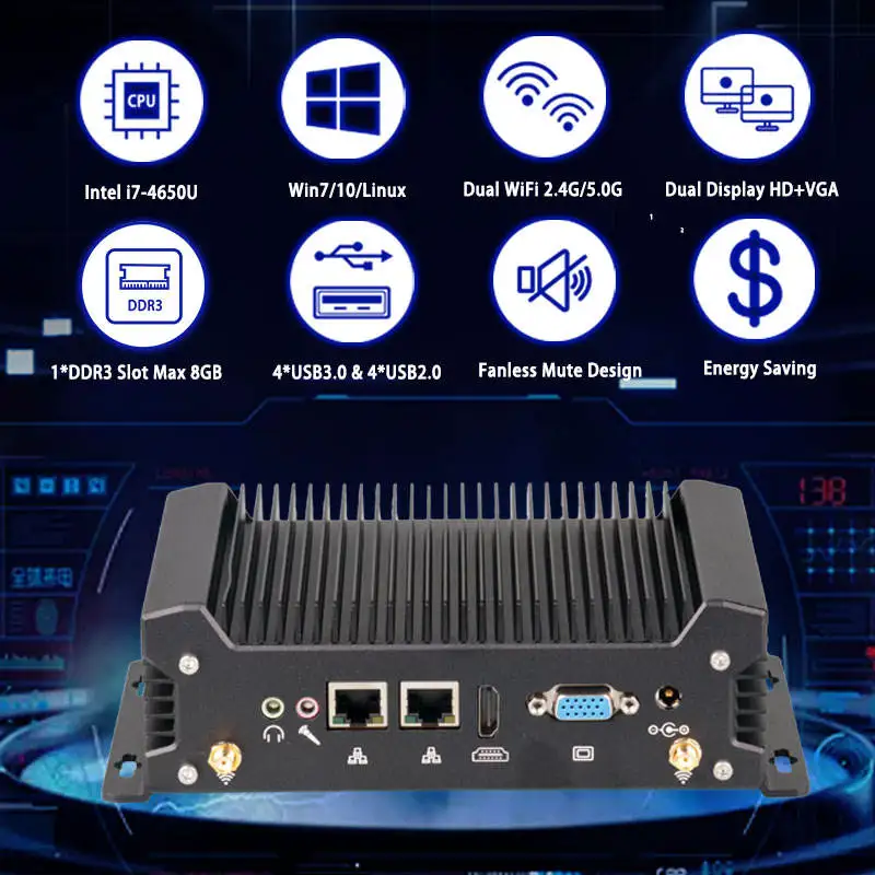 Mini Computer Intel Core i7 4650U 8GB 4 USB 3.0 U Industrial Mini PC