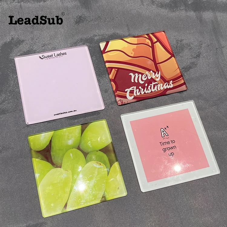 Custom glass sublimation coaster square shape printed tempered glass beer coaster protective table mats for drinks