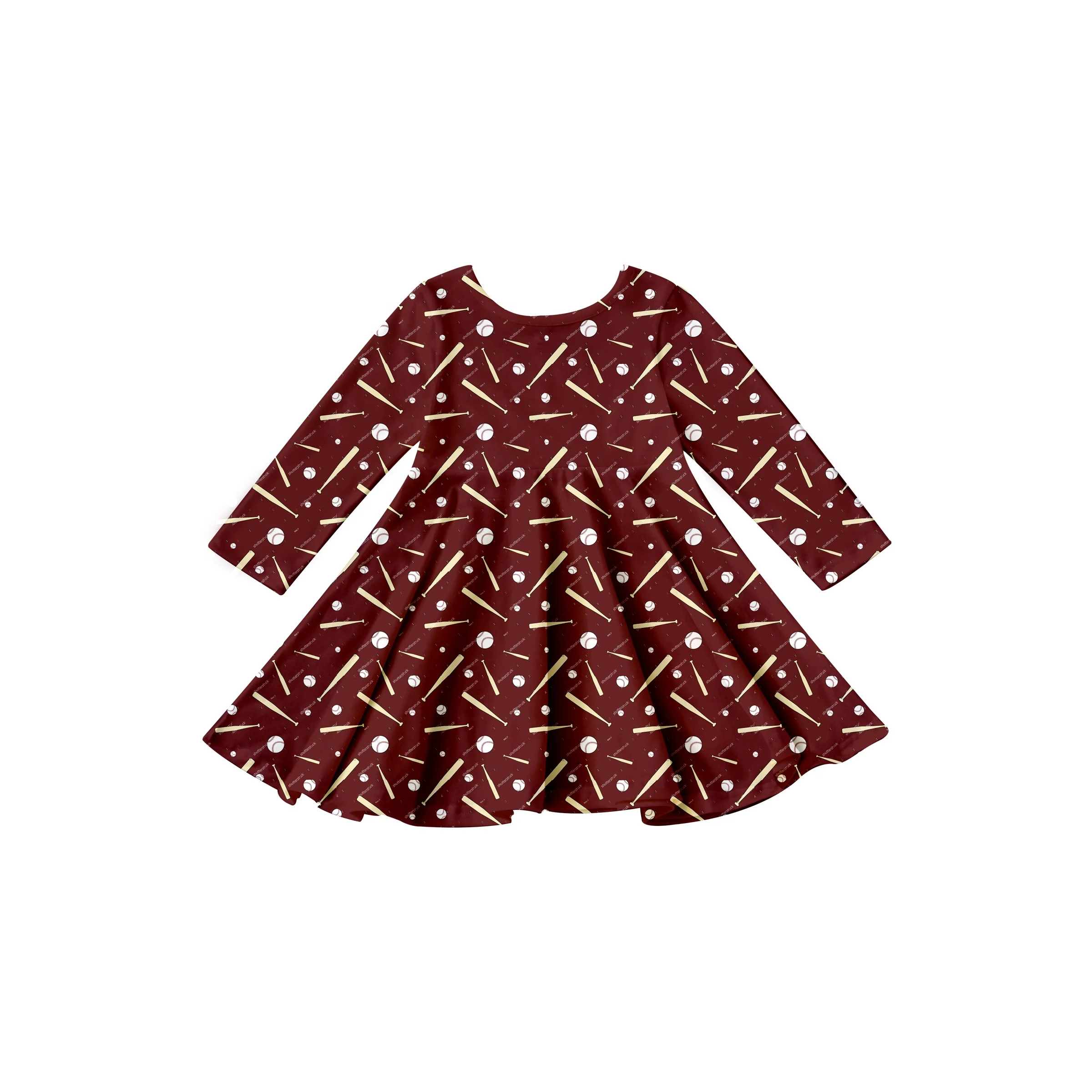 Girlymax Rugby Baseball Tennis Football Long Sleeve A-LIne Twirl Knee Length Baby Girls Dresses Kids Clothing