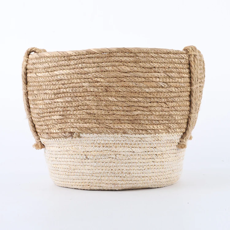 Wholesale corn rope straw woven Storage basket with handle