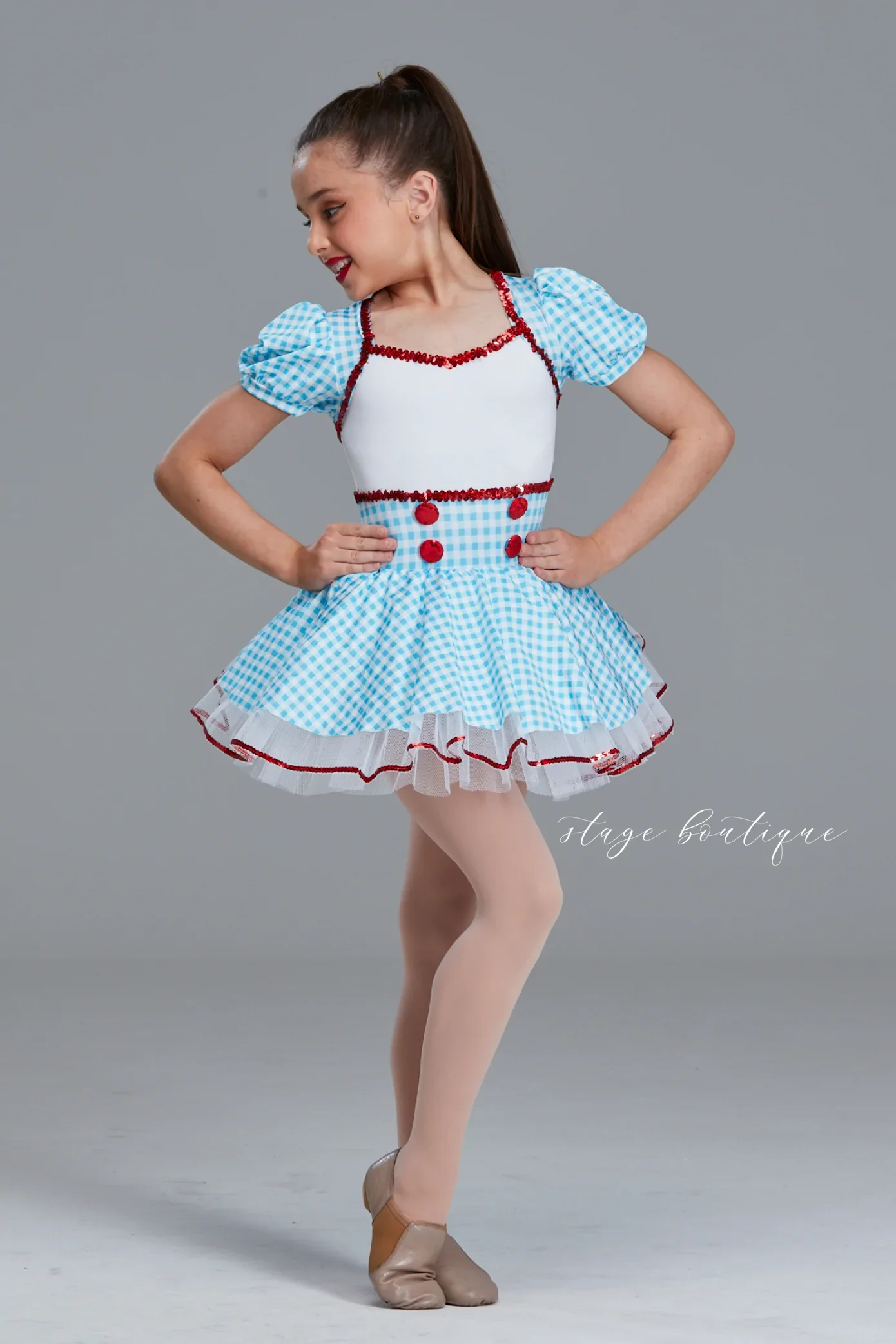 Girls Blue Grid Print Fabric Dance Dress Jazz/Tap Ballet Costume Tutu Skirt Kids Stage Performance Leotards Wholesale Dancewear