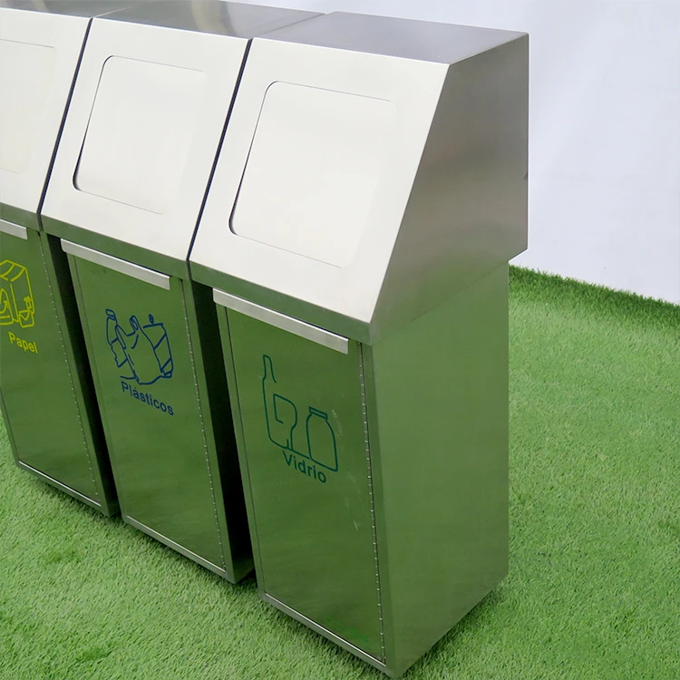 Big Modern Metal Sorting Waste Recycling Bin Stainless Steel Separate Trash Can Large Classified Garbage Bins For Sale