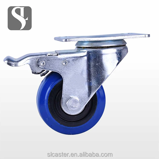 3 4 5 inch Blue Rubber Caster steering wheel with brake
