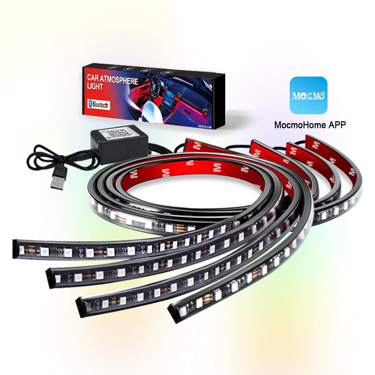 Usb cigarette lighter led lights interior 4 pcs 48 led strip light  Bluetooth app  Multicolor Rgb Car Ambient  mood Light Strip