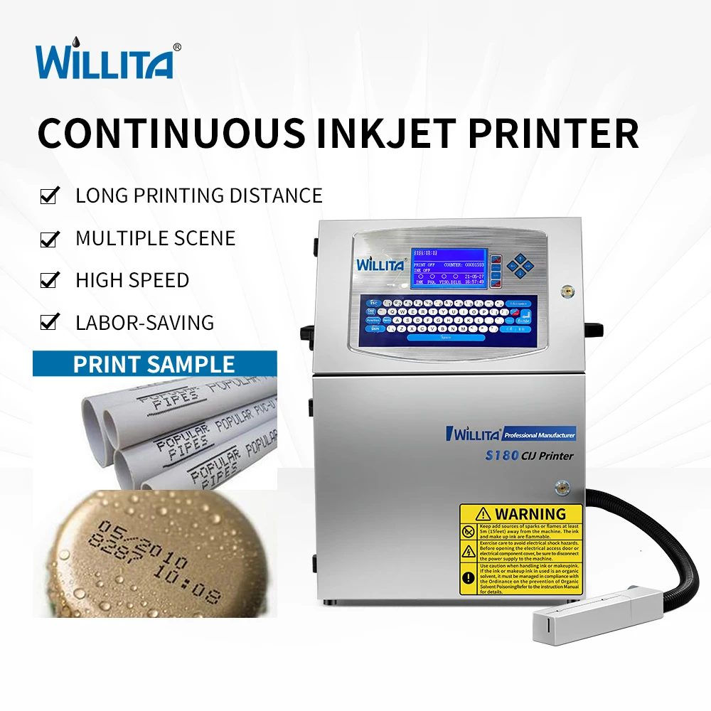 Willita Manufacturer Automatic Batch Code Number Date Logo Plastic Pipe Tube Bottle Bag Pvc Cable Cij Inkjet Printer