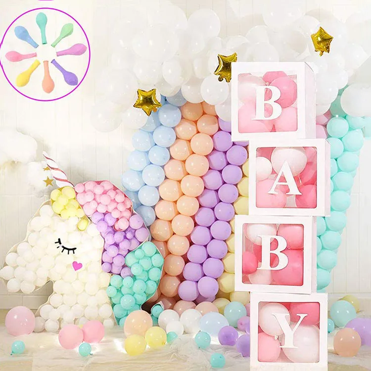 Nicro Custom 4pcs Baby Shower Backdrop Disposable White Paper Transparent Clear Balloons Boxes Party Background Decoration Set