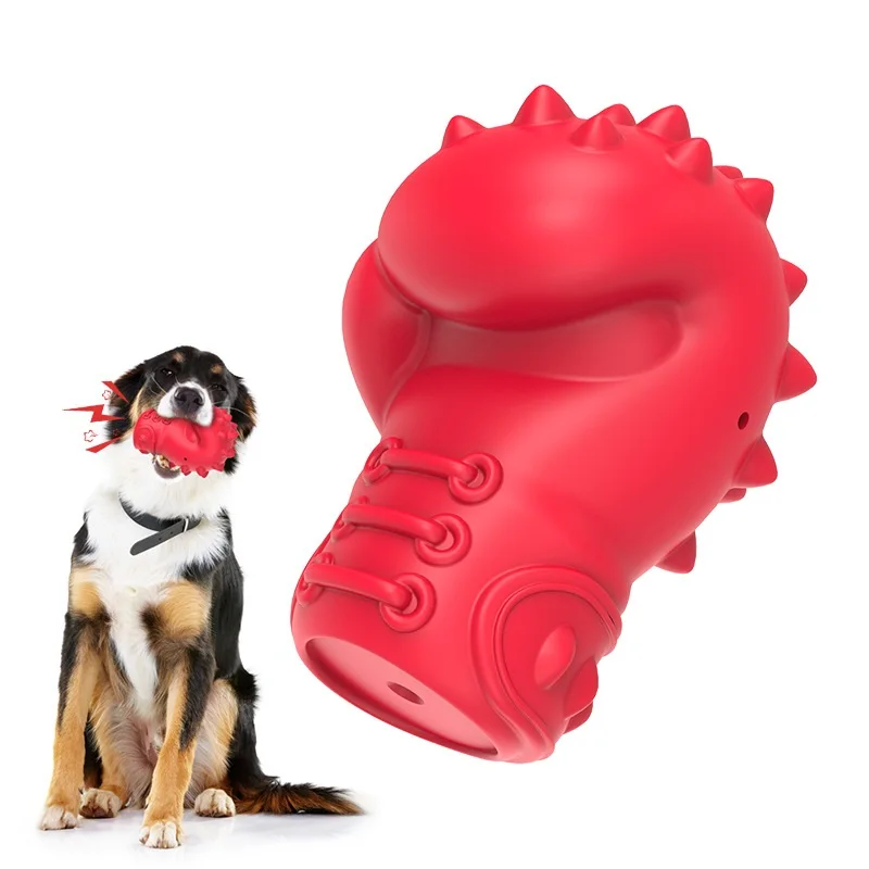 Dog Toys Tough Boxing Glove Chew Sound Toy Teeth Cleaning Non-Toxic Durable for Medium Large Natural Rubber Pet Toy for Puppy