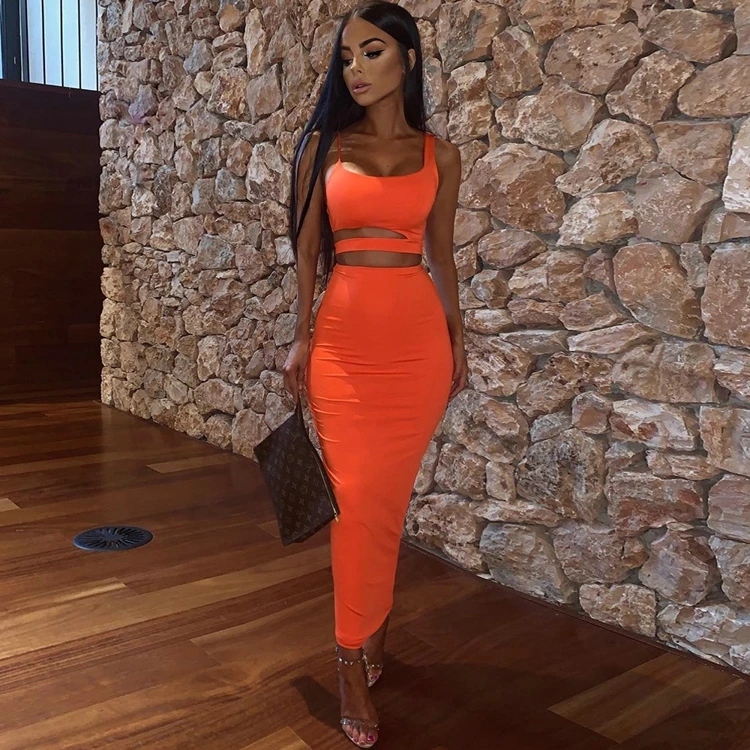 
KEYIDI 2021 new open back tube top strap two-piece skirt suit 