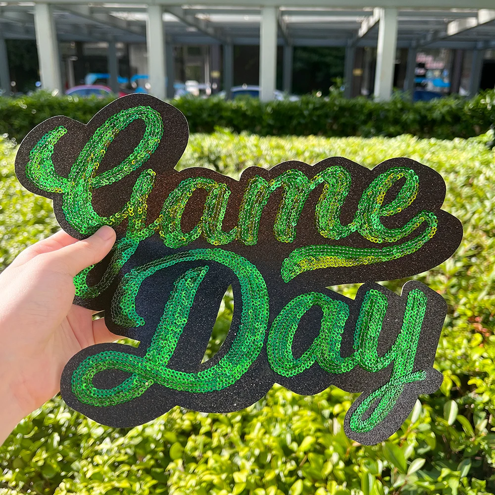 game day patch Custom wholesale gameday large Chenille glitter sequin Embroidery iron on glitter sequin Patches For Clothes