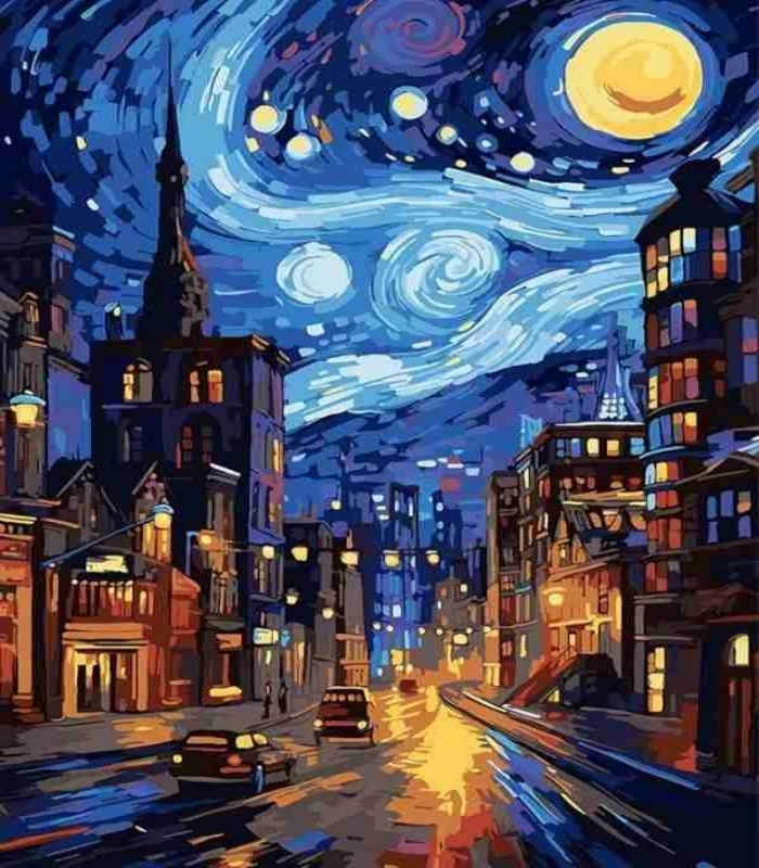 Painting by number Street Scene painting,40*50 DIY city streetscape painting, canvas painting for living room wall