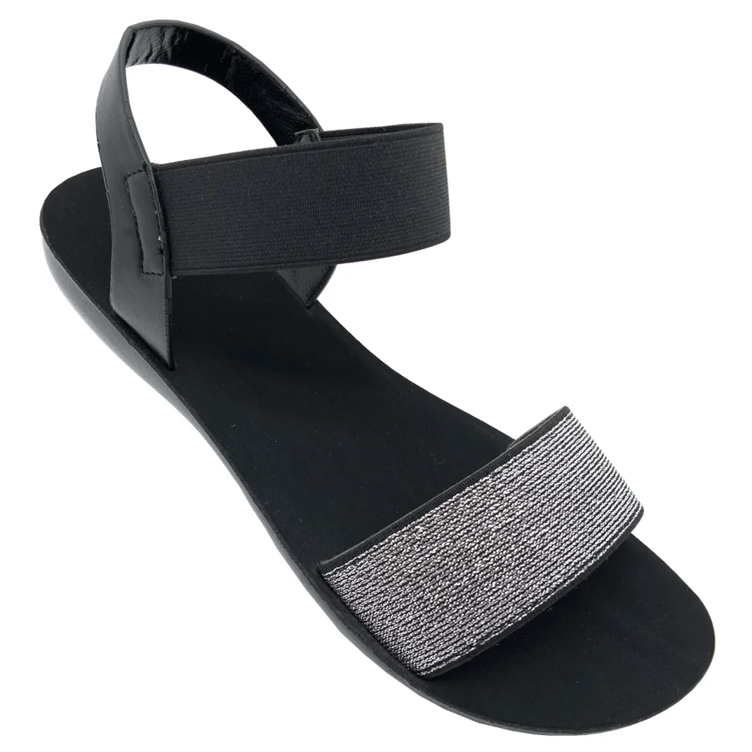 Wholesale Summer Women Sandals Fashion Slippers Rhinestone Buckle Strap Soft Insole Elastic Flat Sandal Shoes