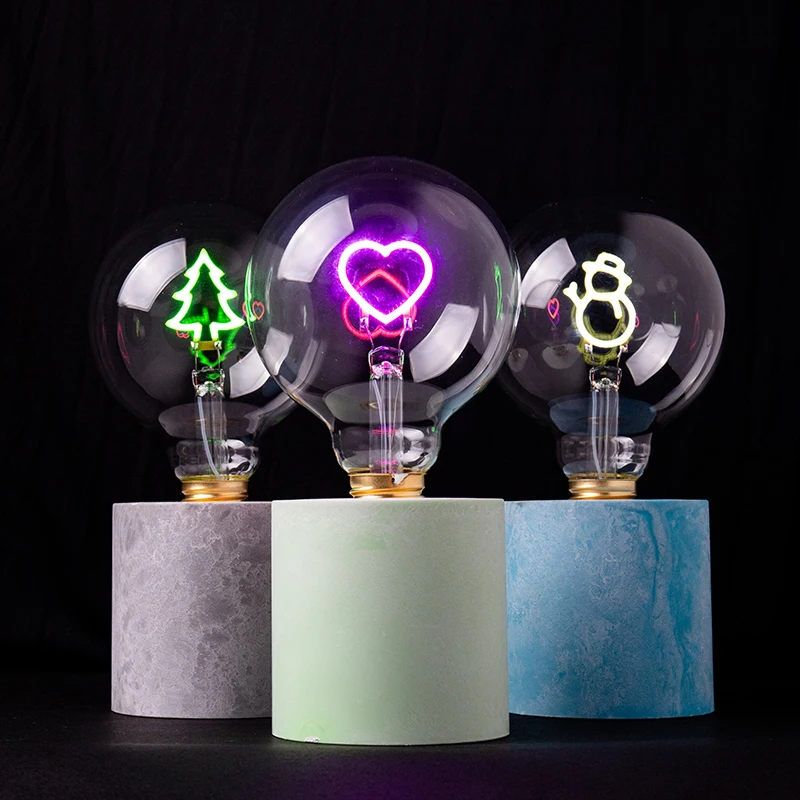 Holiday Lighting Various Shape Clear Amber E26 E27 2.5W A60 G80 G95 G125 Customized Pink Love Tree Decorative Led Cartoon Bulb