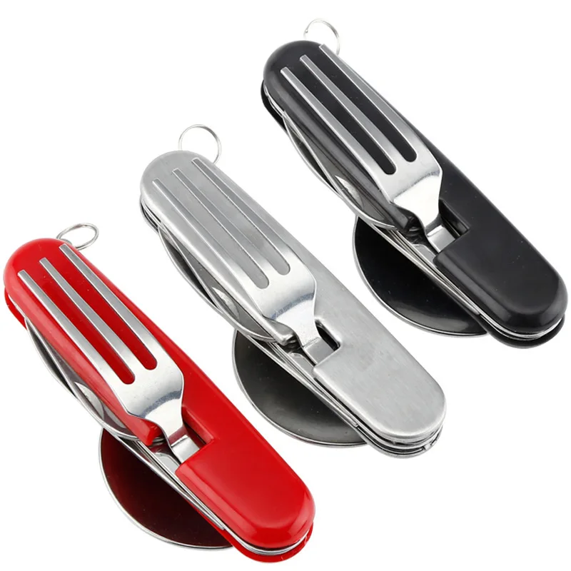 6 in 1 Portable Mini Private Camping Multi Function Tool Cutlery Tableware With Spoon Fork Knife Opener Gadget Item Multitool