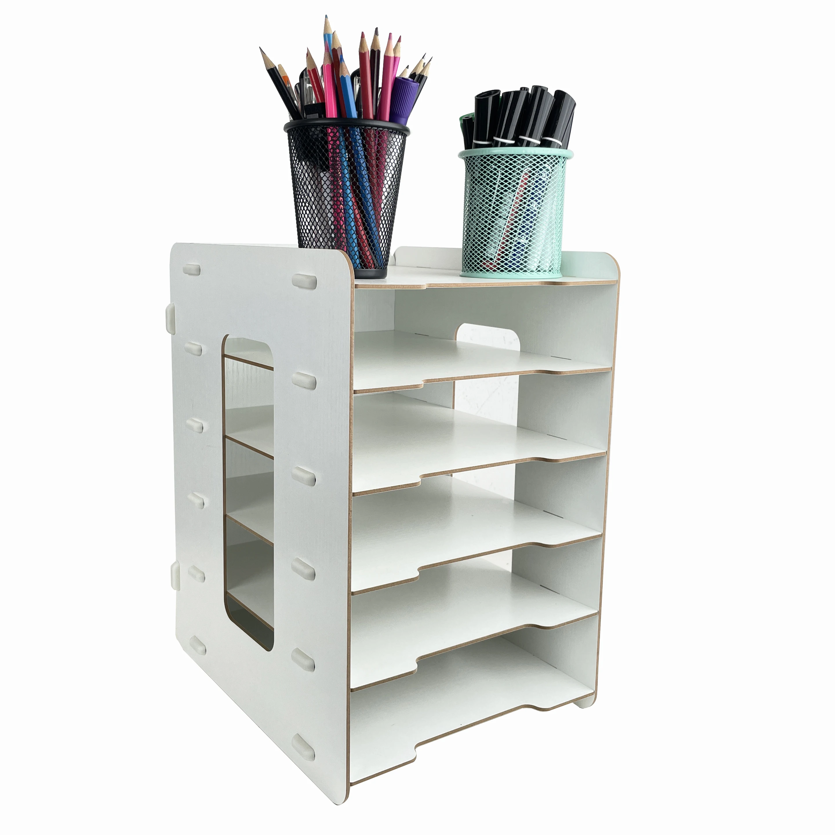 Office Supplies Wooden 6 Tier Folding Desk Organizer  Black Stackable Desktop Document Letter Tray A4 Size File Tray