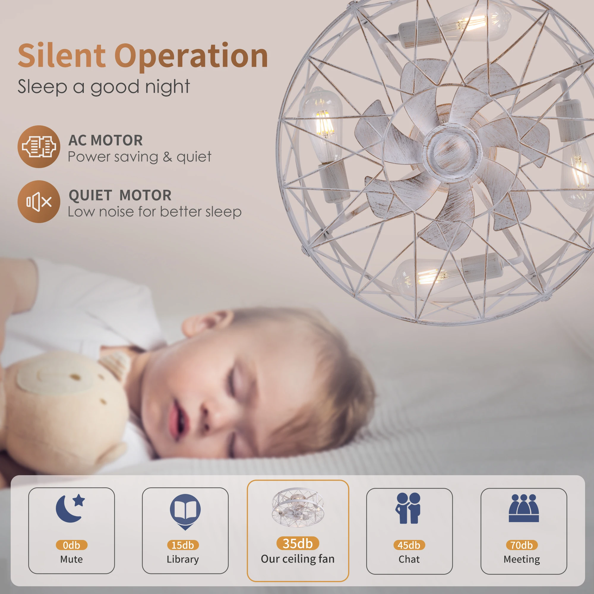 110V Ceiling Fan with light and Remote Bedroom Black/White Retro-Industrial Style Ceiling Fan American Standard Fan Lights