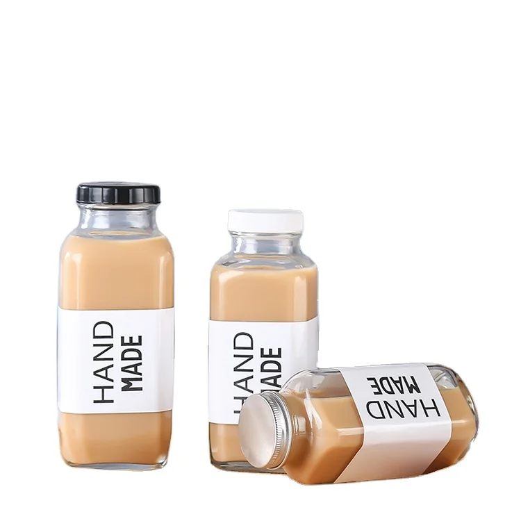 Hot Sale 8oz 12oz 16oz Clear Empty French Square Milk Glass Bottles with Plastic Cap