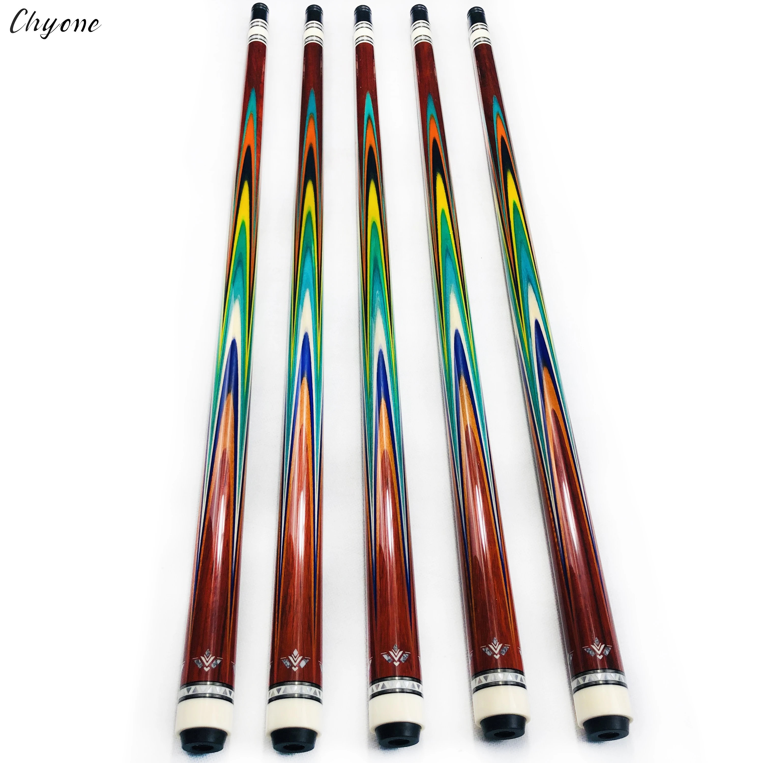 korea 3 cushion Carom cue Chyone custom rainbow butter fly inlay pool cue stick laminated curly shafts billiard cue