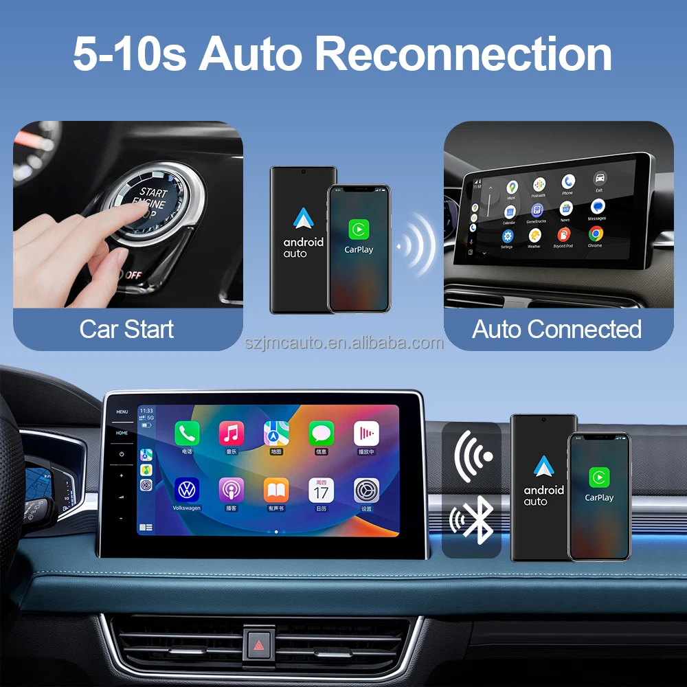 JMC Wireless Carplay Box Wireless Android Auto for Universal wt USB Type C Dual Interface Plug and Play CPAA USB Adapter 2 IN 1