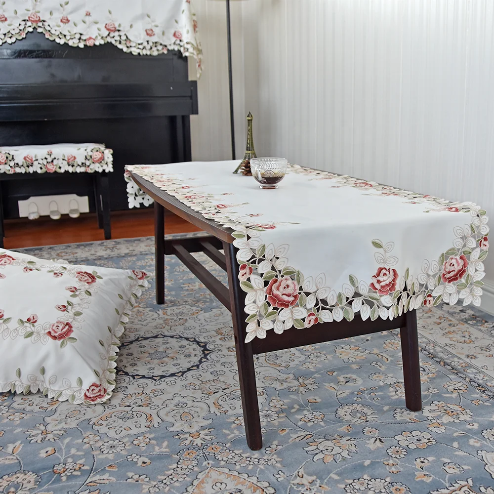 Lufu Luxury embroidered  table runner macramee table runner and placemats polyester rose embroidery tablecloth and table runner