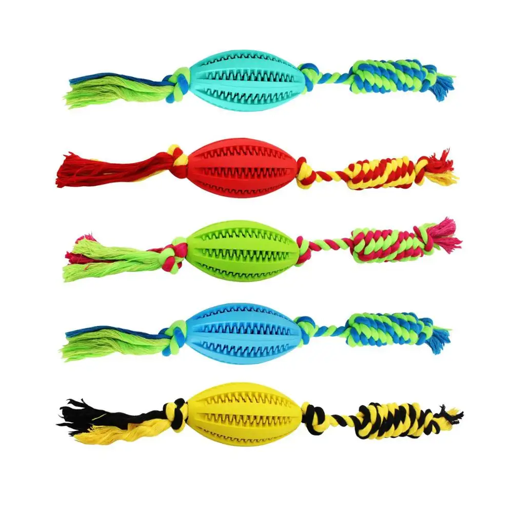 Pet Chewing Toys Cotton Rope Tooth Cleaning Silicone Rugby Ball Toy